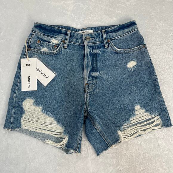 GRLFRND Jourdan Button Fly Cut Off Denim Shorts Blue Distressed Size 25 Y2K NWT - Picture 1 of 11
